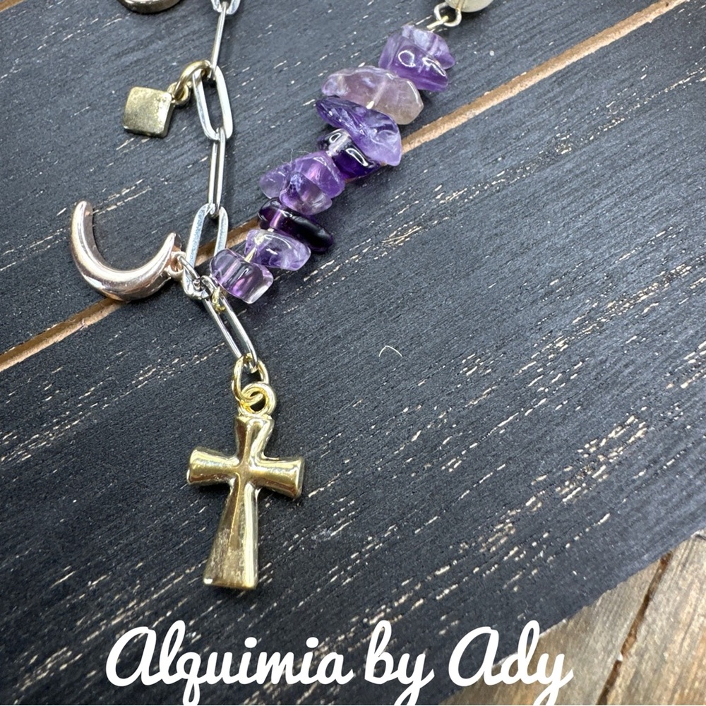 Amethyst necklace multi charms key - Picture 3 of 3